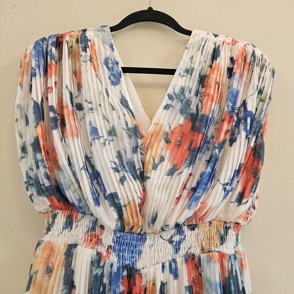 CHIC WISH Pleated Floral Maxi Ruffle Chiffon Overlay Women Sz M Cottagecore Boho